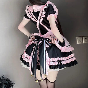 Gothic Black Pink Sweet Lolita Women's Maid Dress Bowknots-Kawaii Dream