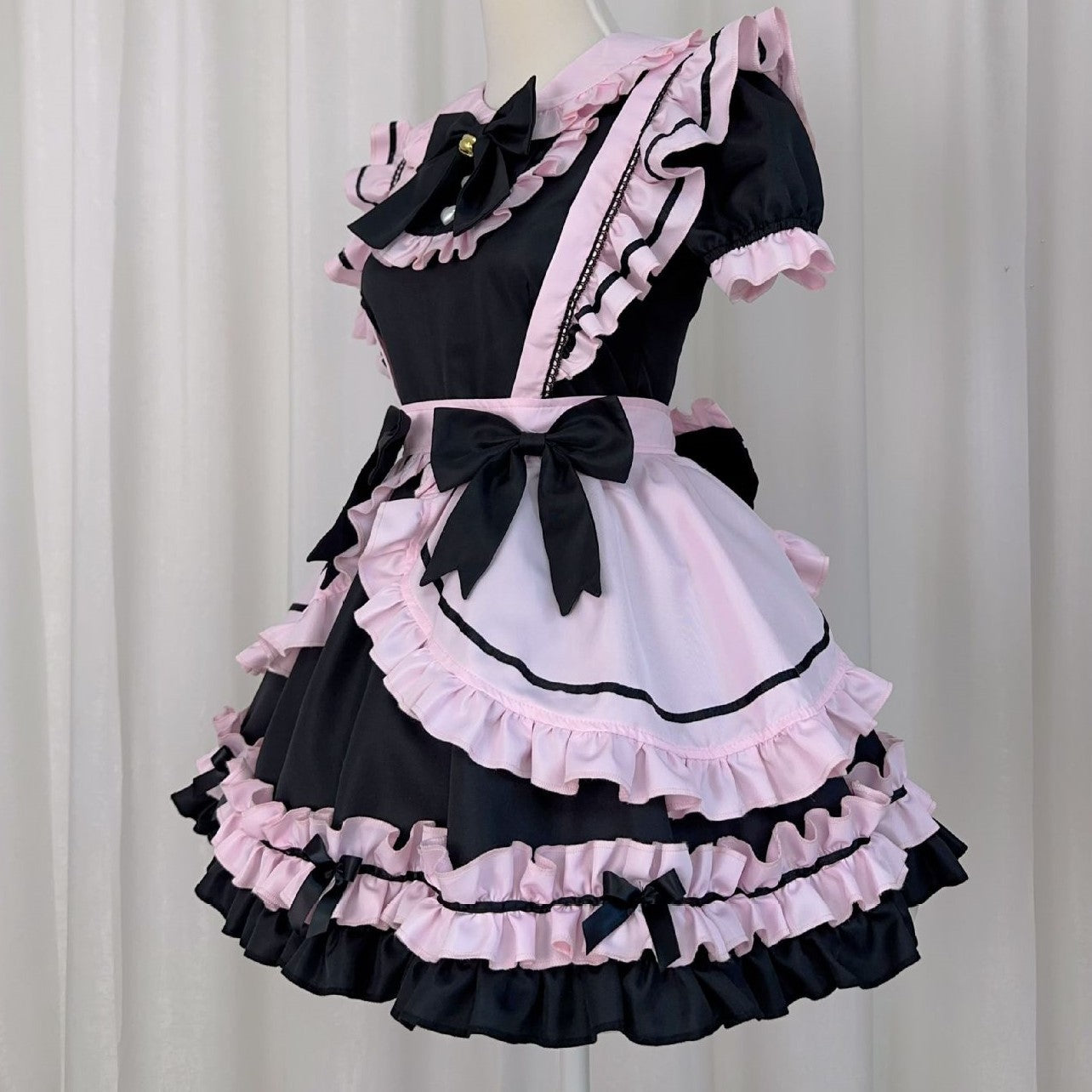 Gothic Black Pink Sweet Lolita Women's Maid Dress Bowknots-Kawaii Dream