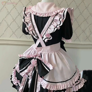 Gothic Black Pink Sweet Lolita Women's Maid Dress Bowknots-Kawaii Dream