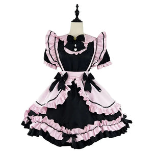 Gothic Black Pink Sweet Lolita Women's Maid Dress Bowknots-Kawaii Dream