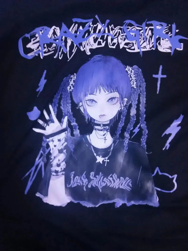 Gothic Blue Hair Emo Anime Girl Women's Tee-Kawaii Dream