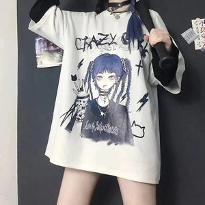 Gothic Blue Hair Emo Anime Girl Women's Tee-Kawaii Dream