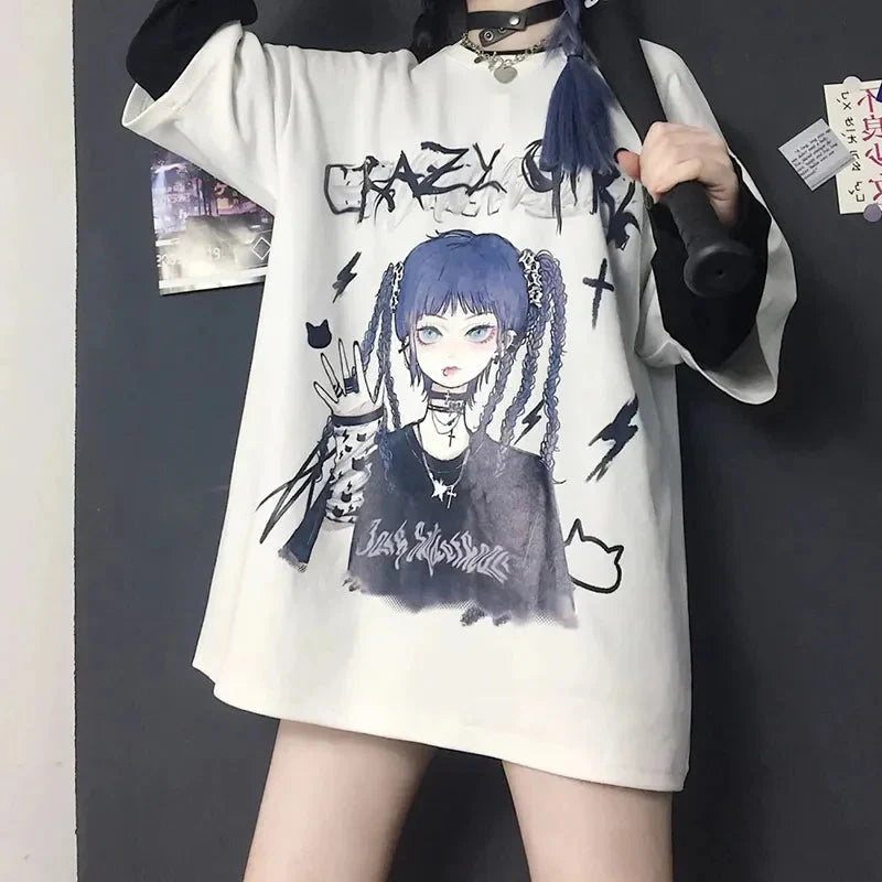 Gothic Blue Hair Emo Anime Girl Women's Tee-Kawaii Dream