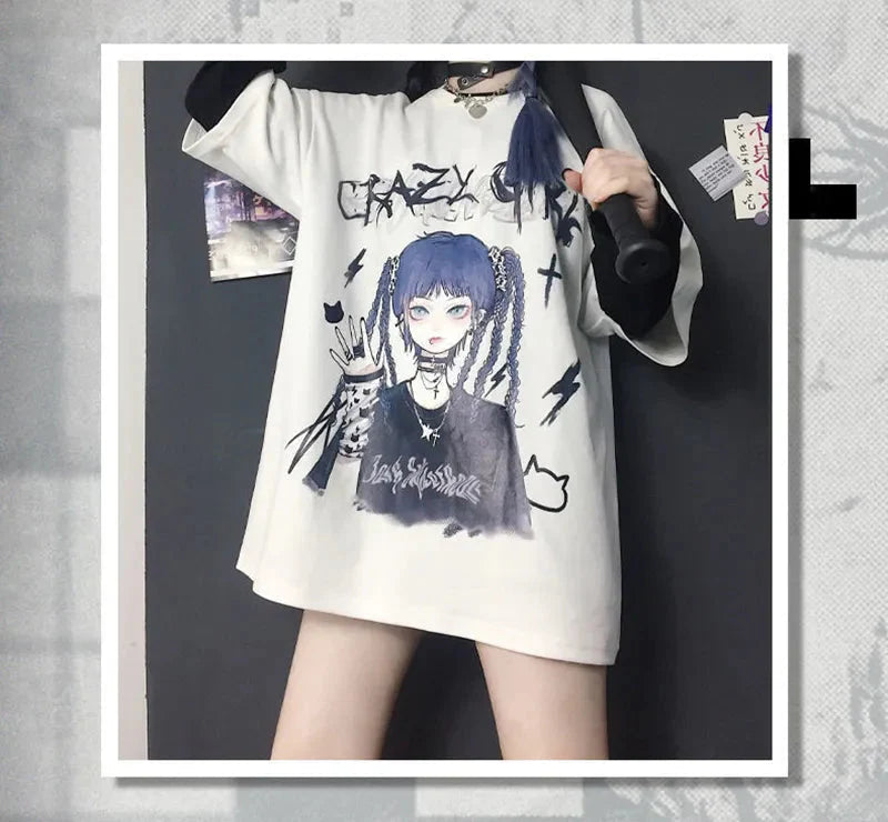 Gothic Blue Hair Emo Anime Girl Women's Tee-Kawaii Dream