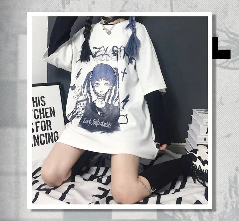 Gothic Blue Hair Emo Anime Girl Women's Tee-Kawaii Dream