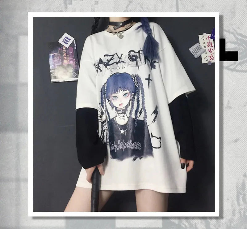 Gothic Blue Hair Emo Anime Girl Women's Tee-Kawaii Dream