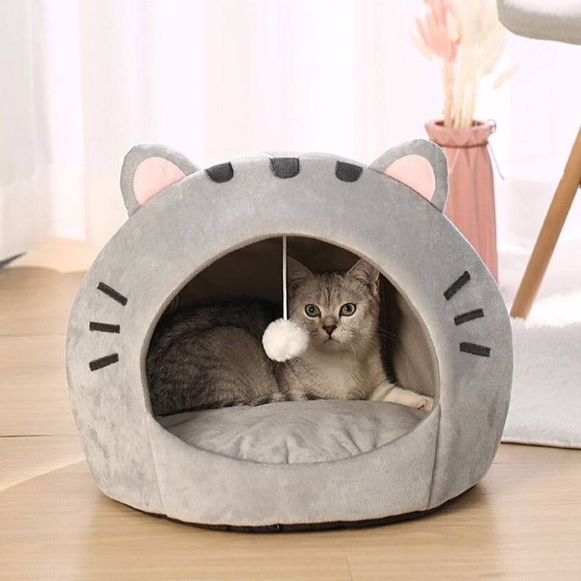 Gray Cat-themed Cat Dog Pet Round Cave House-Kawaii Dream