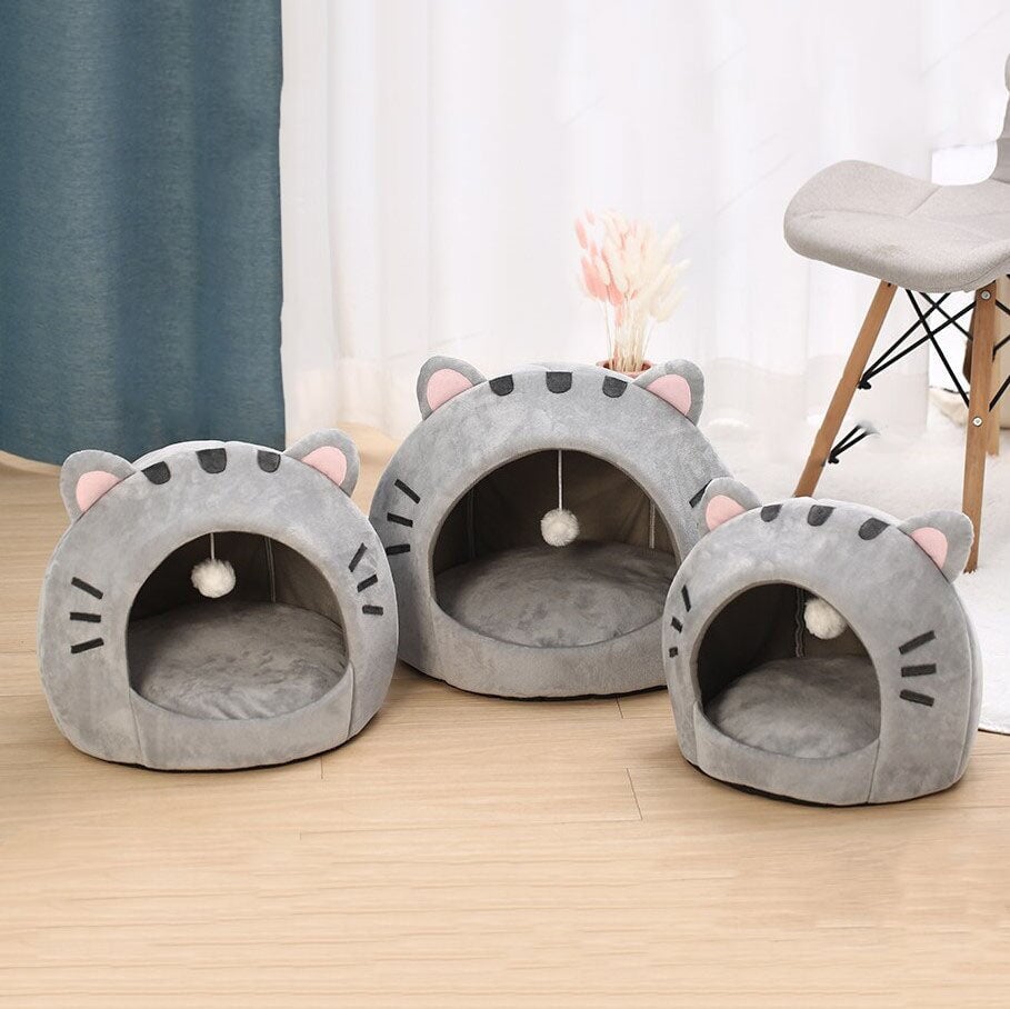 Gray Cat-themed Cat Dog Pet Round Cave House-Kawaii Dream