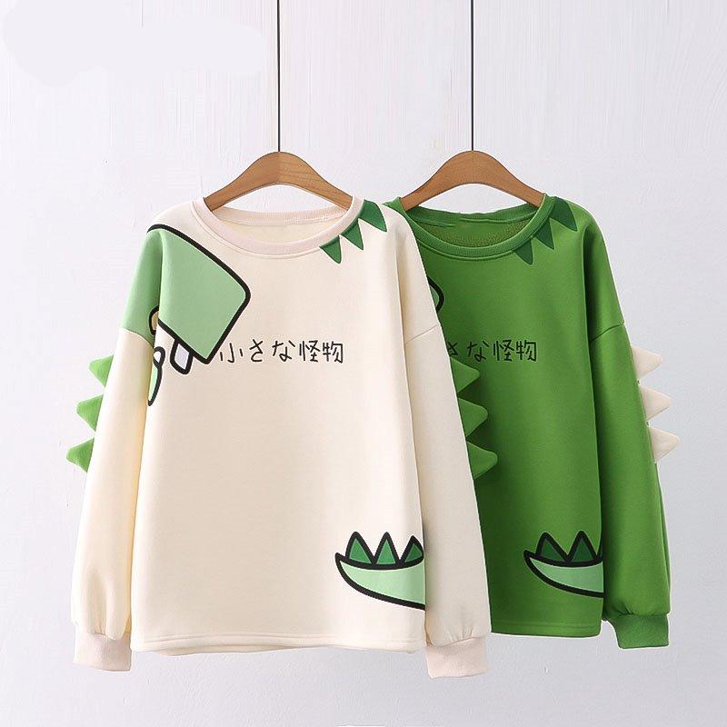 Green Dinosaur Long Sleeve Unisex Sweatshirts-Kawaii Dream