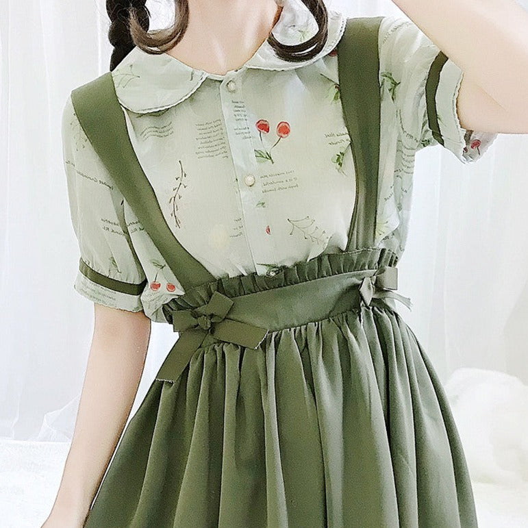Green Japanese Lolita Cosplay Kawaii Pleated Vintage Long Skirt-Kawaii Dream