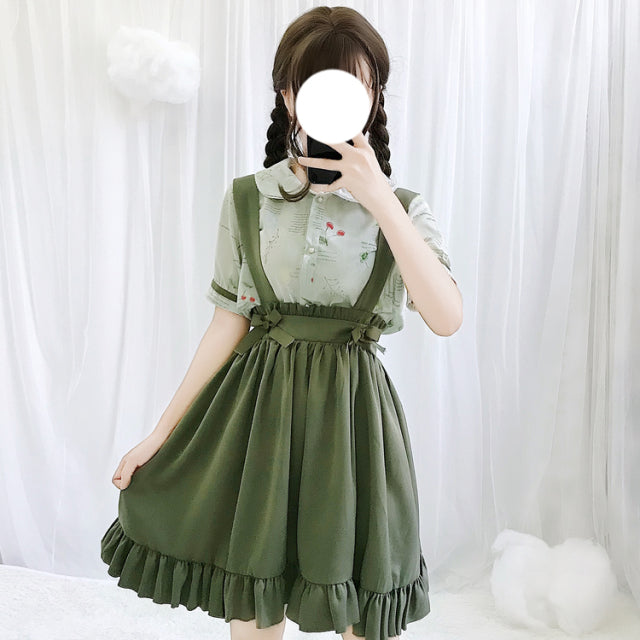 Green Japanese Lolita Cosplay Kawaii Pleated Vintage Long Skirt-Kawaii Dream