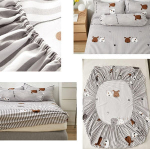 Grey Striped Dog Fitted Bedsheet-Kawaii Dream