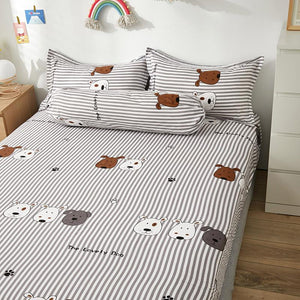 Grey Striped Dog Fitted Bedsheet-Kawaii Dream