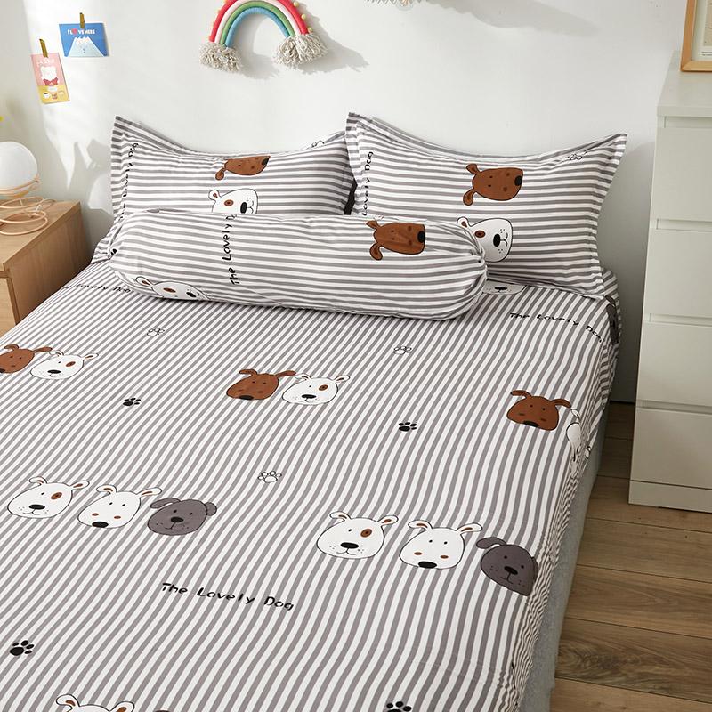 Grey Striped Dog Fitted Bedsheet-Kawaii Dream