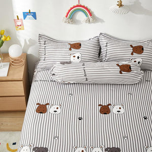 Grey Striped Dog Fitted Bedsheet-Kawaii Dream