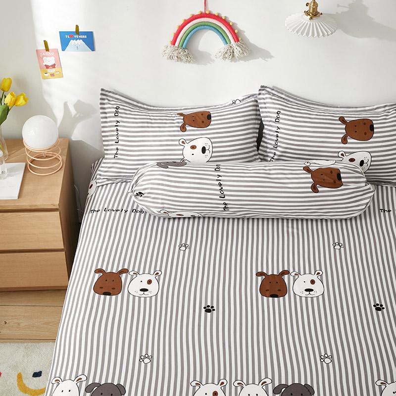 Grey Striped Dog Fitted Bedsheet-Kawaii Dream