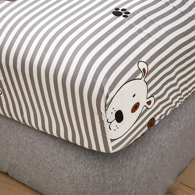 Grey Striped Dog Fitted Bedsheet-Kawaii Dream