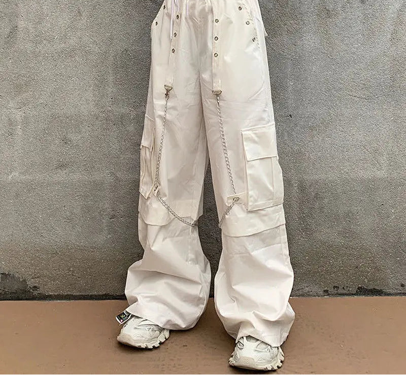 Harajuku Wide Leg Cargo Pants White