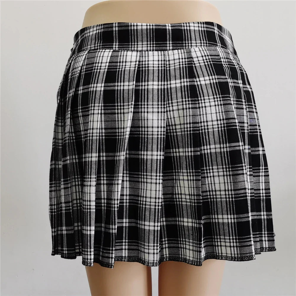 Half-Cut High Waist Black Checked Mini Skirts-Kawaii Dream