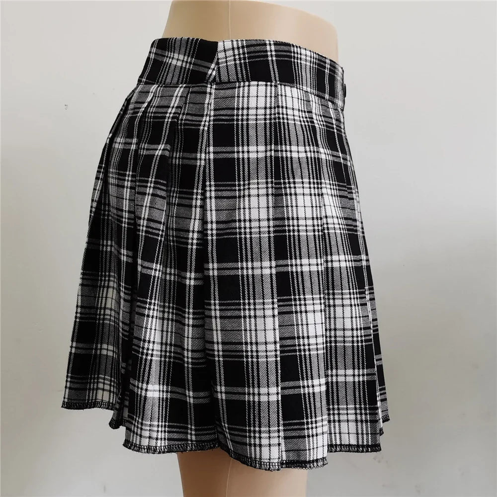 Half-Cut High Waist Black Checked Mini Skirts-Kawaii Dream