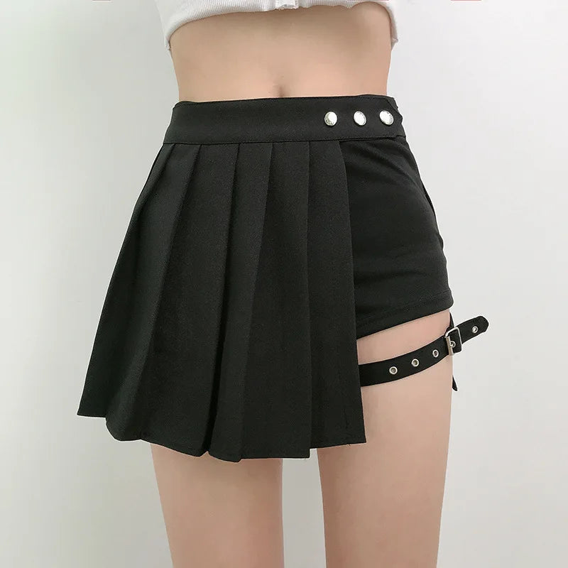 Half-Cut High Waist Black Checked Mini Skirts-Kawaii Dream