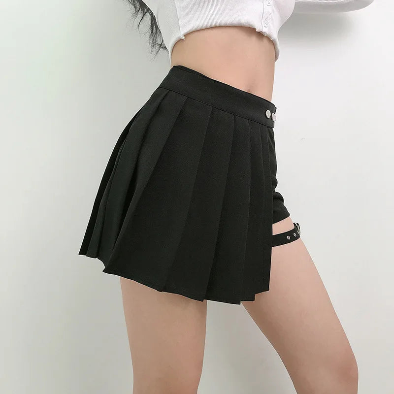 Half-Cut High Waist Black Checked Mini Skirts-Kawaii Dream