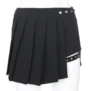 Half-Cut High Waist Black Checked Mini Skirts-Kawaii Dream