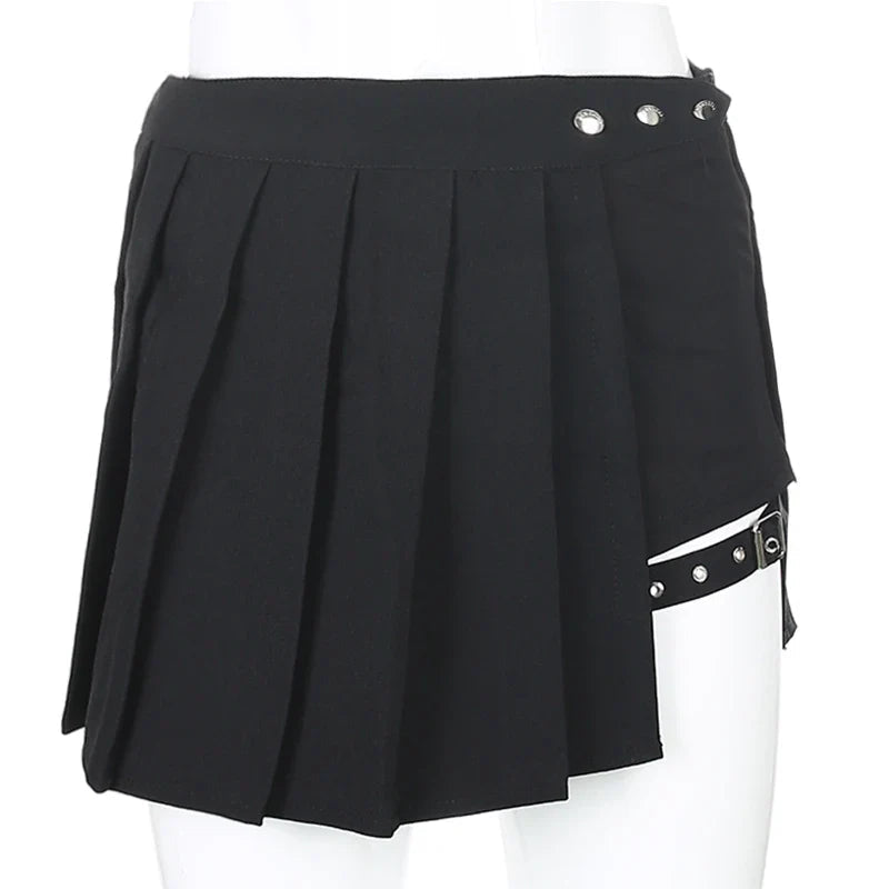 Half-Cut High Waist Black Checked Mini Skirts-Kawaii Dream