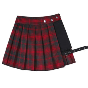 Half-Cut High Waist Black Checked Mini Skirts-Kawaii Dream