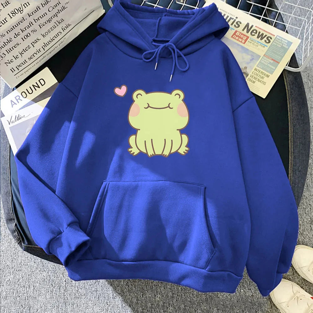 Happy Green Blushing Frog Unisex Hoodie-Kawaii Dream