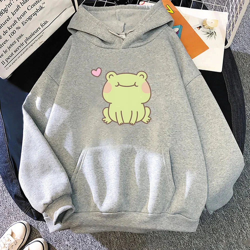 Happy Green Blushing Frog Unisex Hoodie-Kawaii Dream