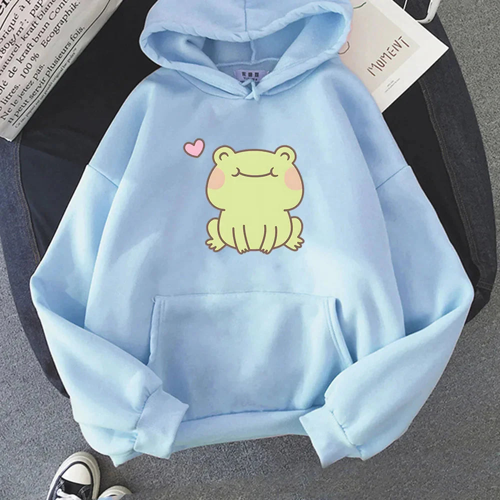 Happy Green Blushing Frog Unisex Hoodie-Kawaii Dream