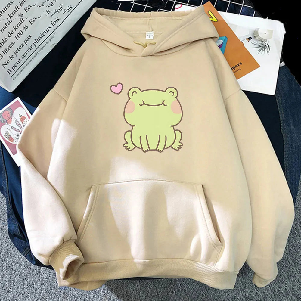 Happy Green Blushing Frog Unisex Hoodie-Kawaii Dream