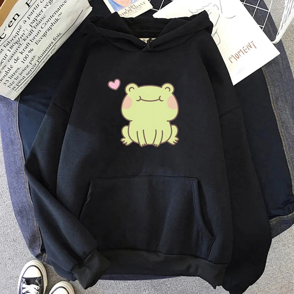 Happy Green Blushing Frog Unisex Hoodie-Kawaii Dream