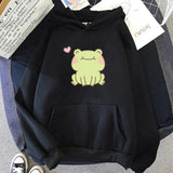 Happy Green Blushing Frog Unisex Hoodie-Kawaii Dream