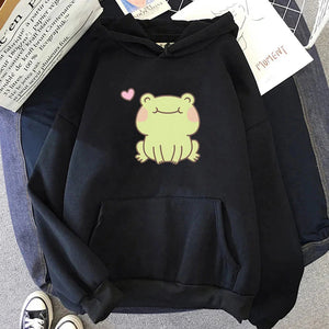 Happy Green Blushing Frog Unisex Hoodie-Kawaii Dream