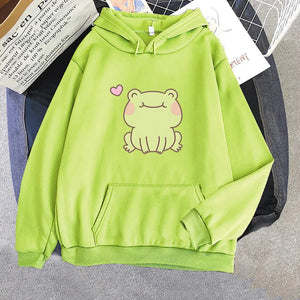 Happy Green Blushing Frog Unisex Hoodie-Kawaii Dream