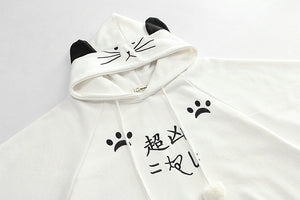 Harajuku Black Gray White Cat Hooded Cloak Coat-Kawaii Dream