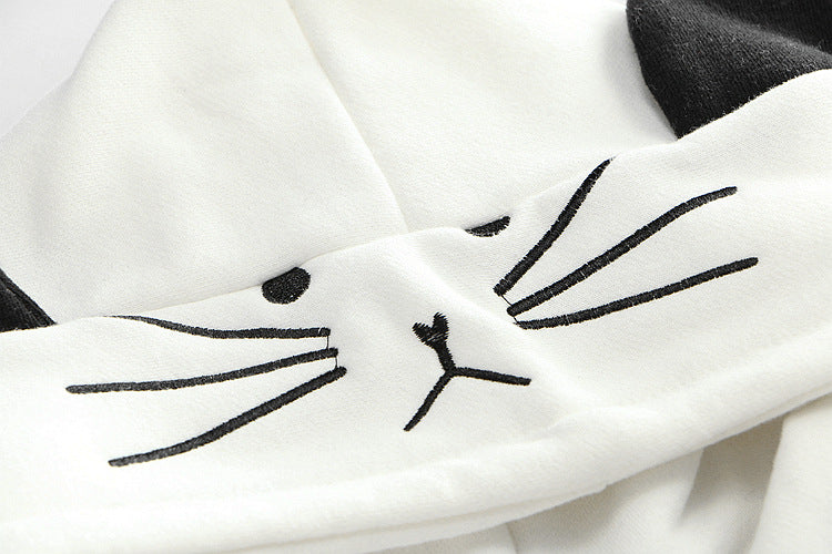Harajuku Black Gray White Cat Hooded Cloak Coat-Kawaii Dream