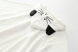 Harajuku Black Gray White Cat Hooded Cloak Coat-Kawaii Dream