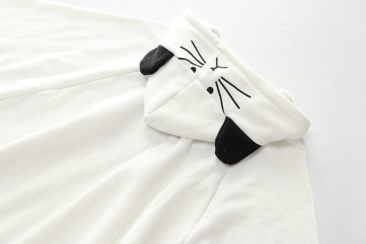 Harajuku Black Gray White Cat Hooded Cloak Coat-Kawaii Dream