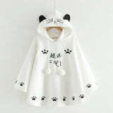 Harajuku Black Gray White Cat Hooded Cloak Coat-Kawaii Dream