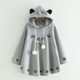 Harajuku Black Gray White Cat Hooded Cloak Coat-Kawaii Dream