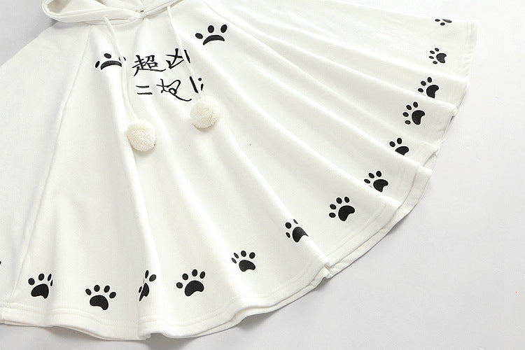 Harajuku Black Gray White Cat Hooded Cloak Coat-Kawaii Dream