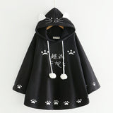 Harajuku Black Gray White Cat Hooded Cloak Coat-Kawaii Dream