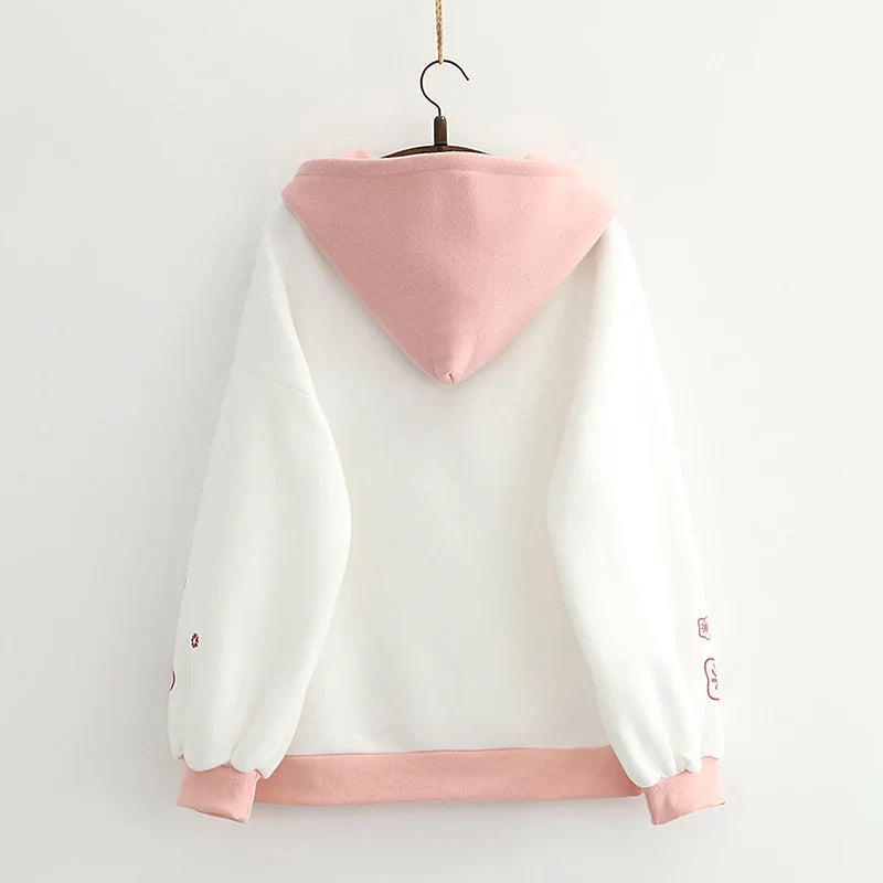 Harajuku Cute Two-tone Candy Floss Sakura Thick Women's Hoodie-Kawaii Dream