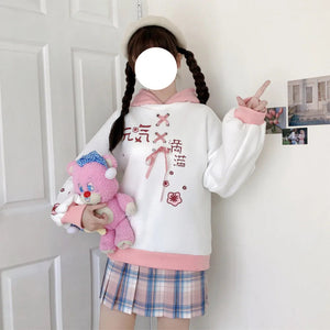 Harajuku Cute Two-tone Candy Floss Sakura Thick Women's Hoodie-Kawaii Dream