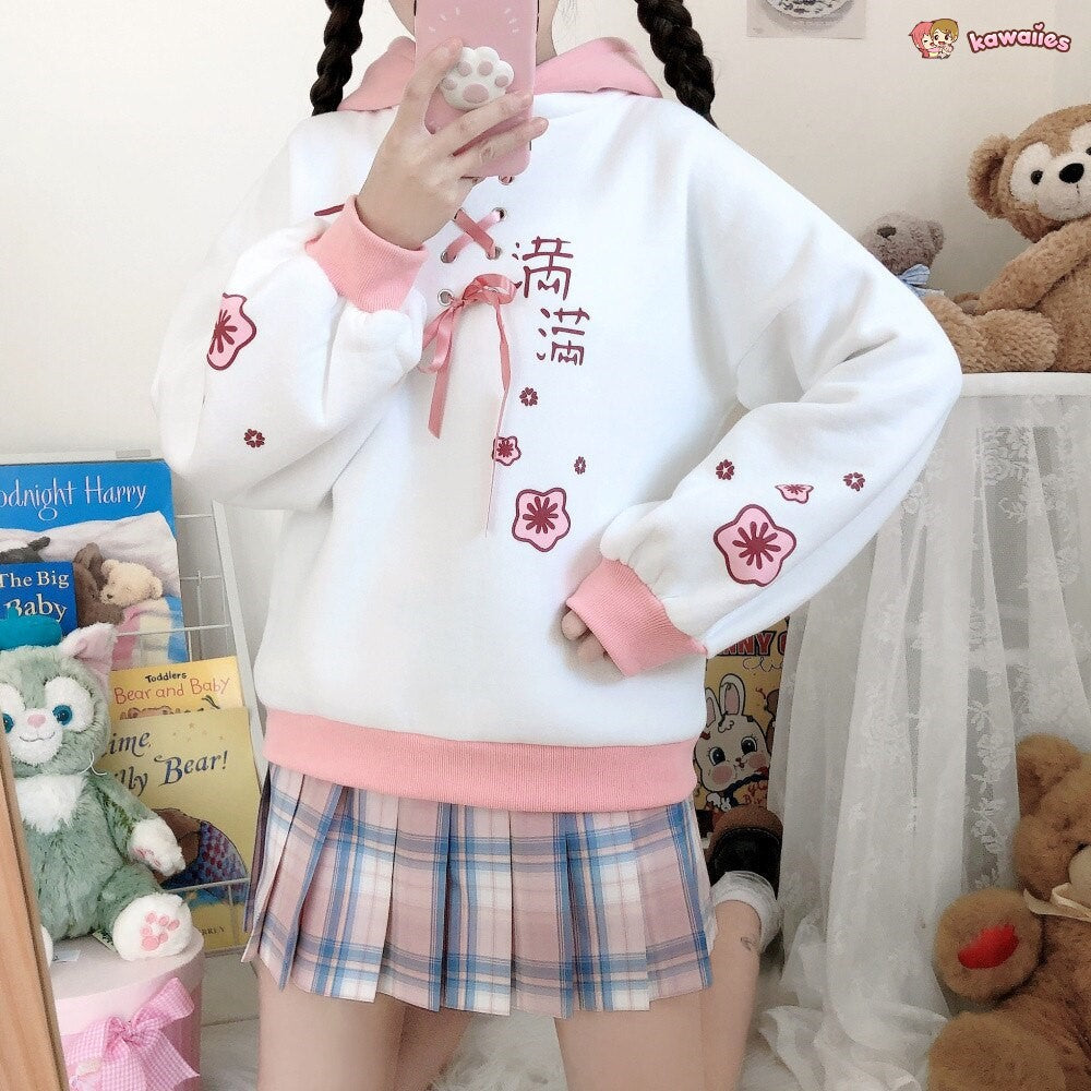 Harajuku Cute Two-tone Candy Floss Sakura Thick Women's Hoodie-Kawaii Dream