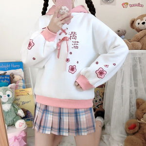 Harajuku Cute Two-tone Candy Floss Sakura Thick Women's Hoodie-Kawaii Dream