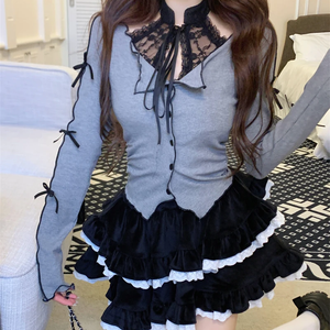Harajuku Goth Ribbon Skirt Two Piece Set-Kawaii Dream